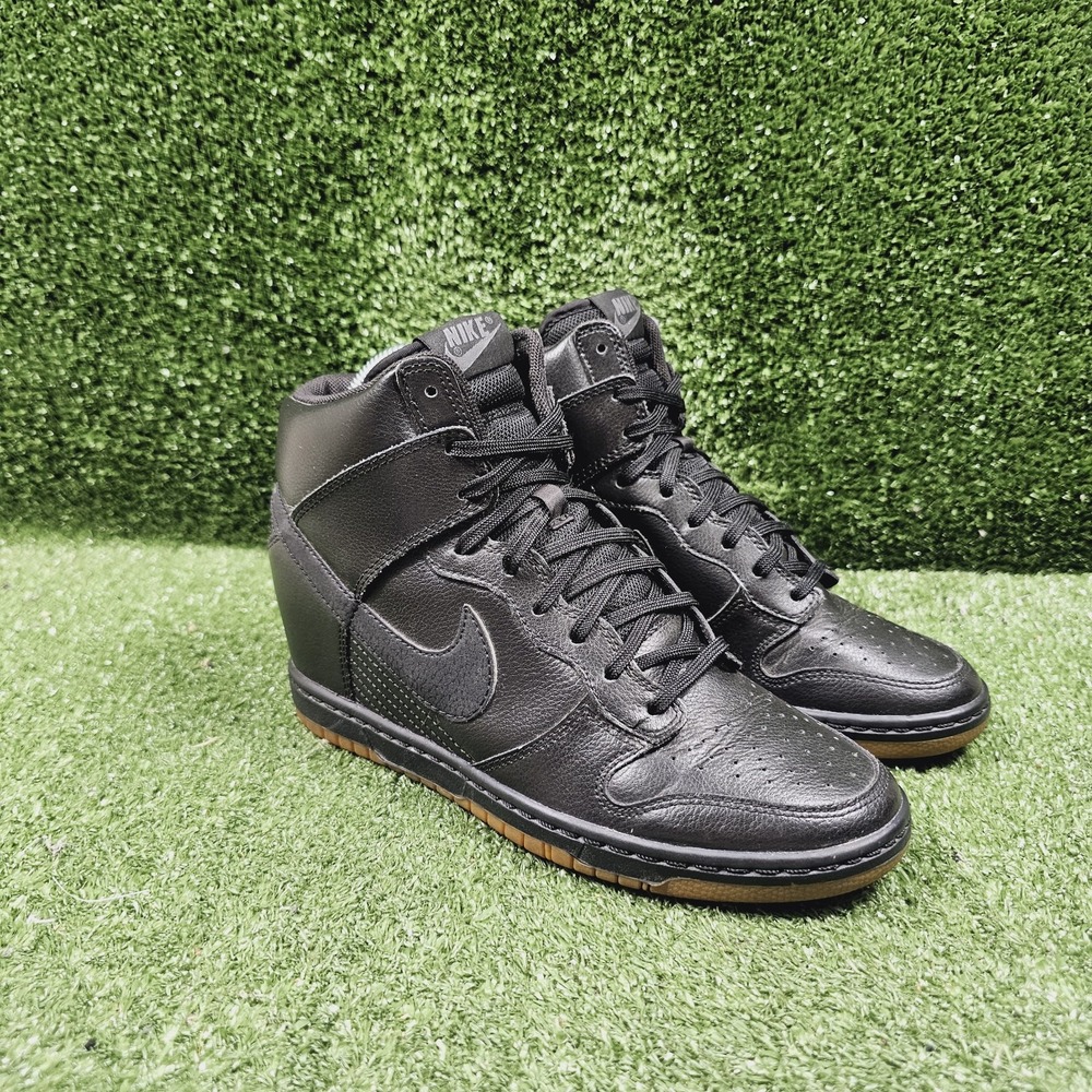 Nike Dunk Sky High Hidden Wedge Black Leather Sneakers 644877-014 Womens 8.5
